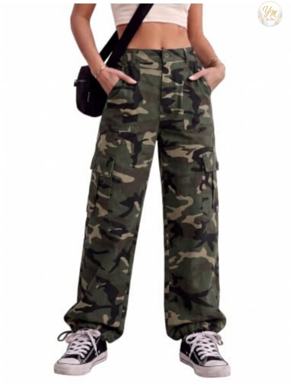 Women's High Waisted Cargo Pants 6 Pockets Y2K Baggy Stretchy Ankle Cuffs
